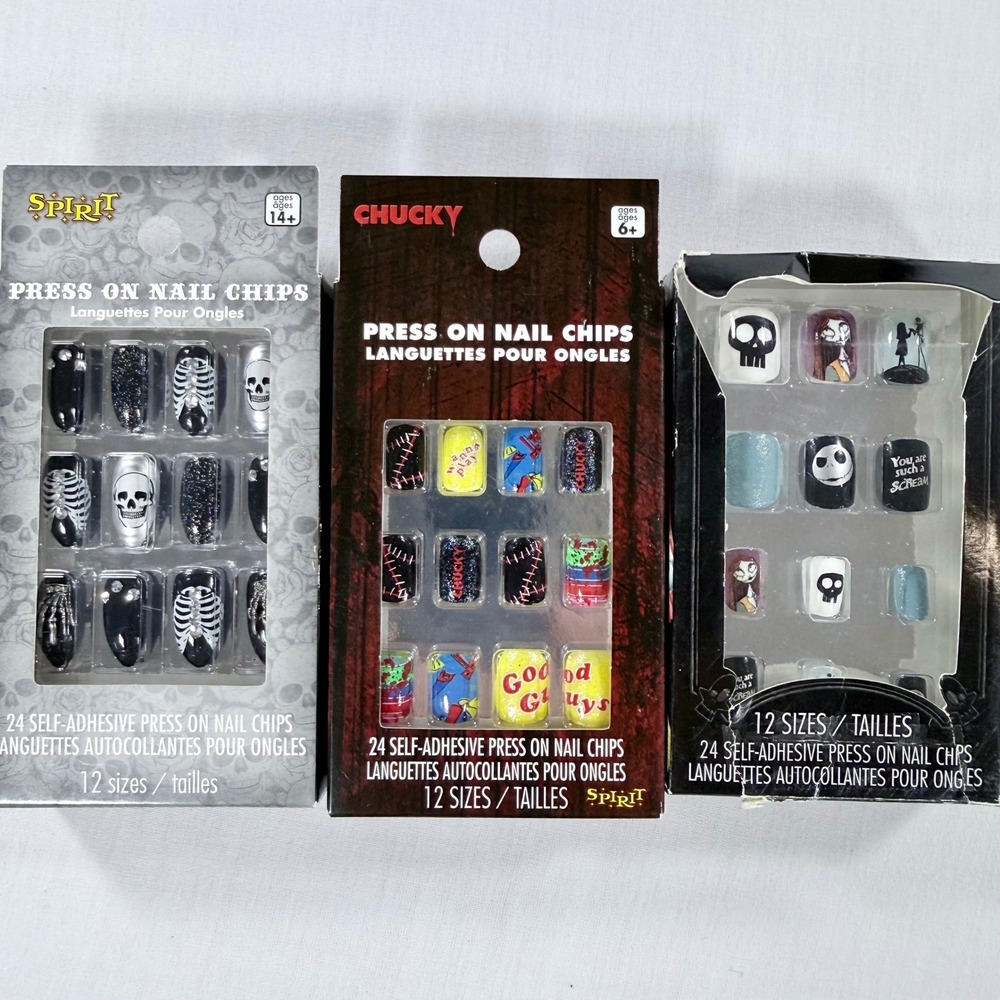 Spirit Halloween Press On Nails Lot Chucky Nightmare Before Christmas Skull 3PK